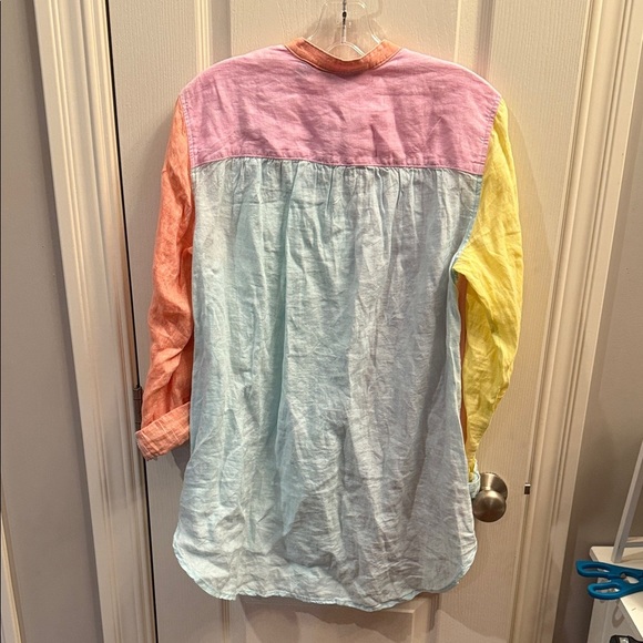 Lands' End womens 100% linen pastel colorblock long sleeve Button-Up Shirt. Sz S - Picture 3 of 4